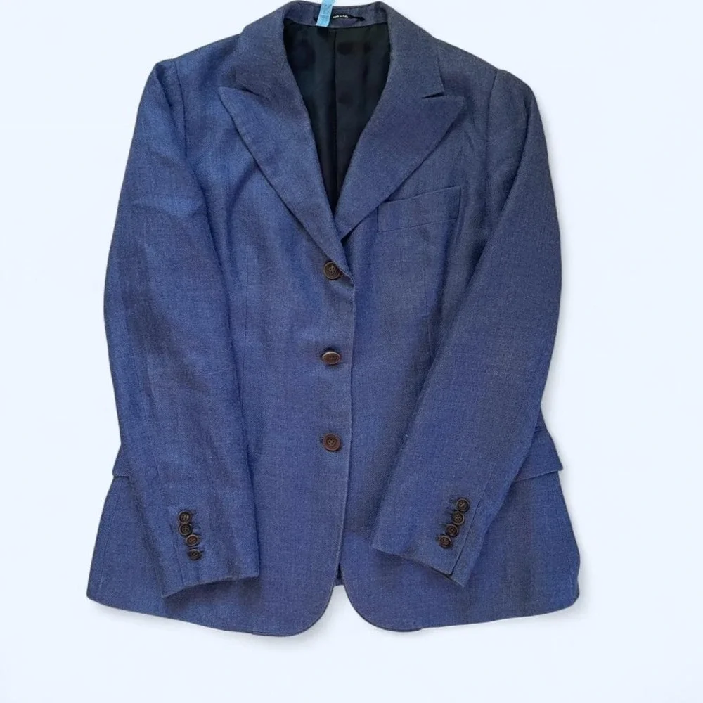 Blue lined blazer brown buttons women's size M by Attolini Donna - Picture 1 of 8